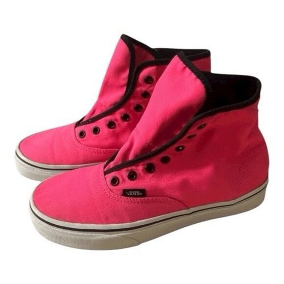 VANS Unisex Hot Neon Pink Black Hi-Top Sneakers Size Women 6.5 Men 5 Skate Shoes - Picture 2 of 13